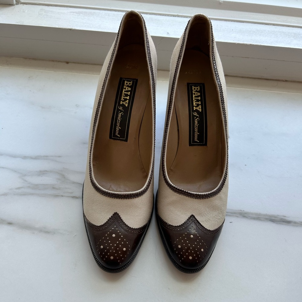 BALLY “Sandra” Women’s Oxford-Style Heels Brown & Tan 7.5 Narrow